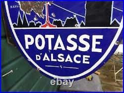 Vintage French Enamel Sign Double Sided Flanged Potasse D'Alsace