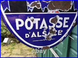 Vintage French Enamel Sign Double Sided Flanged Potasse D'Alsace