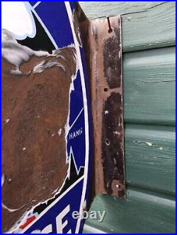 Vintage French Enamel Sign Double Sided Flanged Potasse D'Alsace