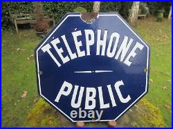 Vintage French Enamel Telephone Sign 12 x 12 Four Fixing Holes One Chipped VGC