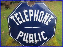 Vintage French Enamel Telephone Sign 12 x 12 Four Fixing Holes One Chipped VGC