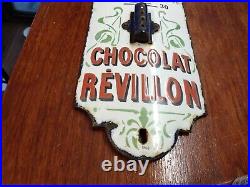 Vintage French Enamel Thermometer Sign Advertising Chocolat Revillon