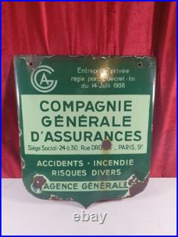 Vintage French Original Advertising Enamel Sign General Insurance