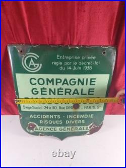 Vintage French Original Advertising Enamel Sign General Insurance