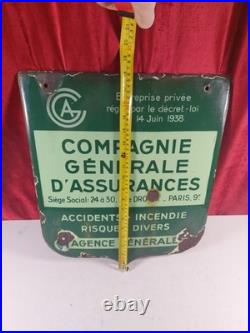 Vintage French Original Advertising Enamel Sign General Insurance