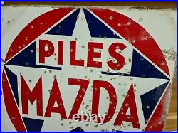 Vintage French Piles Mazda Double Sided Enamel Advertising Sign