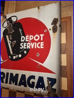 Vintage French Primagaz Depot Service Enamel Advertising Sign Double Sided