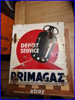 Vintage French Primagaz Depot Service Enamel Advertising Sign Double Sided