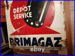 Vintage French Primagaz Depot Service Enamel Advertising Sign Double Sided