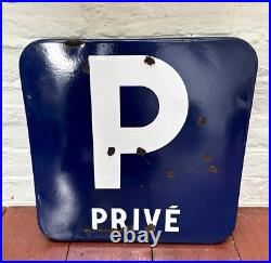 Vintage French blue enamel parking P private sign roadsign garage house 40cm