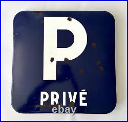Vintage French blue enamel parking P private sign roadsign garage house 40cm