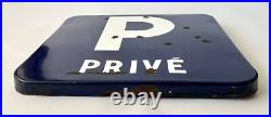 Vintage French blue enamel parking P private sign roadsign garage house 40cm