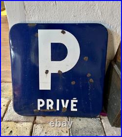 Vintage French blue enamel parking P private sign roadsign garage house 40cm