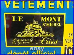 Vintage French double sided enamel Le Mont St Michel clothing advertising sign