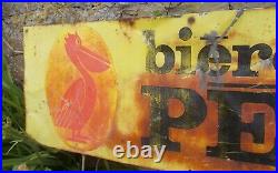 Vintage French sign, LARGE 199 cms metal publicity sign, Pelican biere, decorative