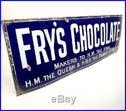 Vintage Fry's Chocolate Original Large Enamel Shop Display Advertising Sign Coco