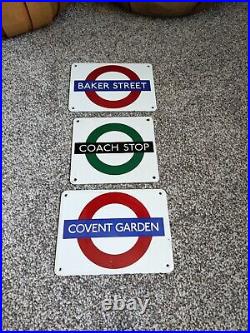 Vintage Garnier Gifts Mini Enamel Sign coach stop covent garden baker Street x3