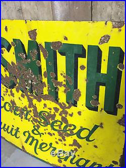 Vintage Genuine Enamel Metal Sign Patina Corn Fruit Merchant Kent History SMITH