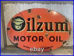Vintage Genuine Oilzum Automotive Enamel Porcelain Sign Oval 300mm X 200mm