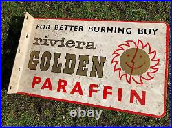 Vintage Golden Enamel Sign Advertising Petrol Oil Old Double Sided