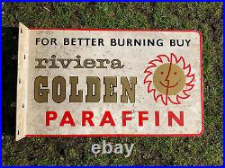 Vintage Golden Enamel Sign Advertising Petrol Oil Old Double Sided