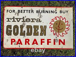 Vintage Golden Enamel Sign Advertising Petrol Oil Old Double Sided