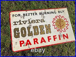 Vintage Golden Enamel Sign Advertising Petrol Oil Old Double Sided