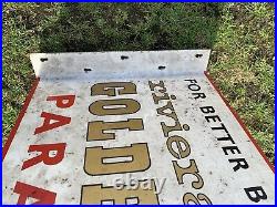 Vintage Golden Enamel Sign Advertising Petrol Oil Old Double Sided