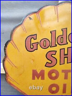 Vintage Golden Shell Motor Oil Enamel Advertising Sign Shop Display