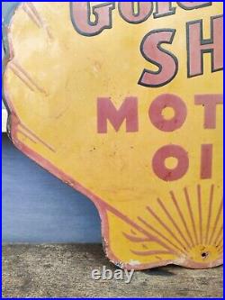 Vintage Golden Shell Motor Oil Enamel Advertising Sign Shop Display