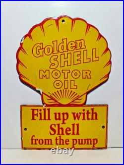 Vintage Golden Shell Motor Oil Porcelain Enamel Metal Metal sign 10 X 7 Inch