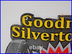 Vintage Goodrich Silvertowns Tires Porcelain Enamel Sign 10 x 6 Inches