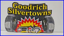 Vintage Goodrich Silvertowns Tires Porcelain Enamel Sign 10 x 6 Inches