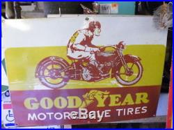 Vintage Goodyear Motorcycle Tires Enamel Sign 24 X 16.5 Vibrant Colours