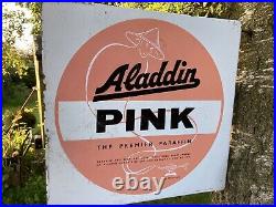Vintage Great Condition Double Sided Aladdin Pink Paraffin Enamel Sign 1962