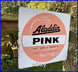 Vintage Great Condition Double Sided Aladdin Pink Paraffin Enamel Sign 1962