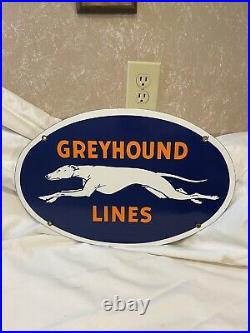 Vintage Greyhound Lines Bus Porcelain Enamel Metal Gas Oil Sign Reproduction