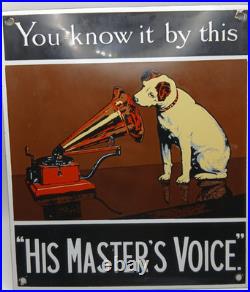 Vintage HMV Metal Advertising Sign Rare Vitreous Enamel His Master's Voice