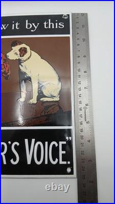 Vintage HMV Metal Advertising Sign Rare Vitreous Enamel His Master's Voice