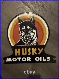 Vintage HUSKY Motor Oils Enamel Advertising Sign 17 Heavy Vintage HUSKY Motor Oils Enamel Advertising Sign 17 Heavy