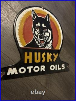 Vintage HUSKY Motor Oils Enamel Advertising Sign 17 Heavy Vintage HUSKY Motor Oils Enamel Advertising Sign 17 Heavy