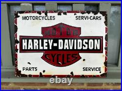 Vintage Harley-Davidson Advertising Enamel Sign Antique Motorcycle Garage Deco
