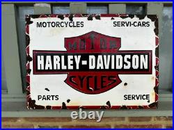 Vintage Harley-Davidson Advertising Enamel Sign Antique Motorcycle Garage Deco
