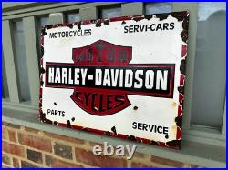 Vintage Harley-Davidson Advertising Enamel Sign Antique Motorcycle Garage Deco