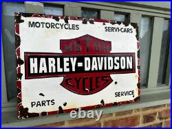 Vintage Harley-Davidson Advertising Enamel Sign Antique Motorcycle Garage Deco