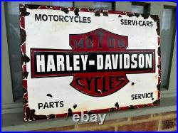 Vintage Harley-Davidson Advertising Enamel Sign Antique Motorcycle Garage Deco