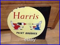 Vintage Harris Paint Brushes Enamel Advertising Sign double sided
