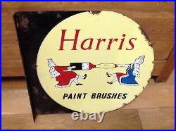 Vintage Harris Paint Brushes Enamel Advertising Sign double sided