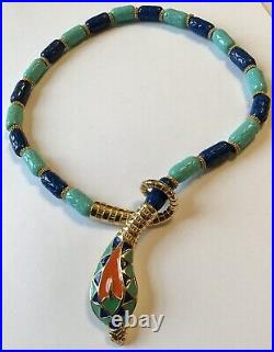 Vintage Hattie Carnigie Signed Enameled Egyptian Snake Necklace