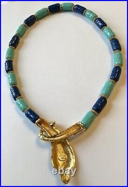 Vintage Hattie Carnigie Signed Enameled Egyptian Snake Necklace